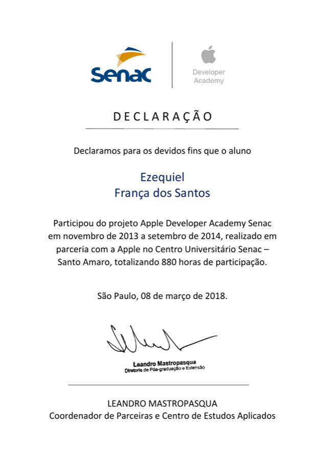 Preview of the Apple Developer Academy certificate